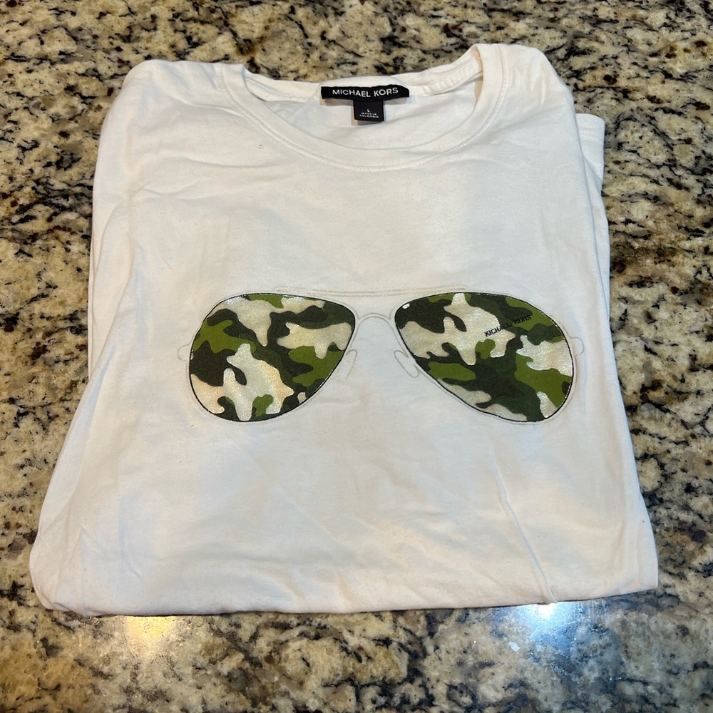 Michael Kors White T-Shirt with Camouflage Sunglasses Design